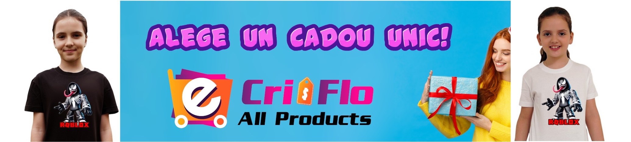 Banner Tricou Roblox Copii variante multiple, tricouri albe si negre pentru fete si baieti
